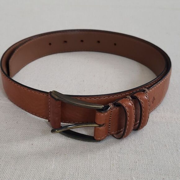 Joseph Abboud Belt Mens 36 Tan Leather Handcrafted in Italy Brass Buckle - Picture 1 of 6